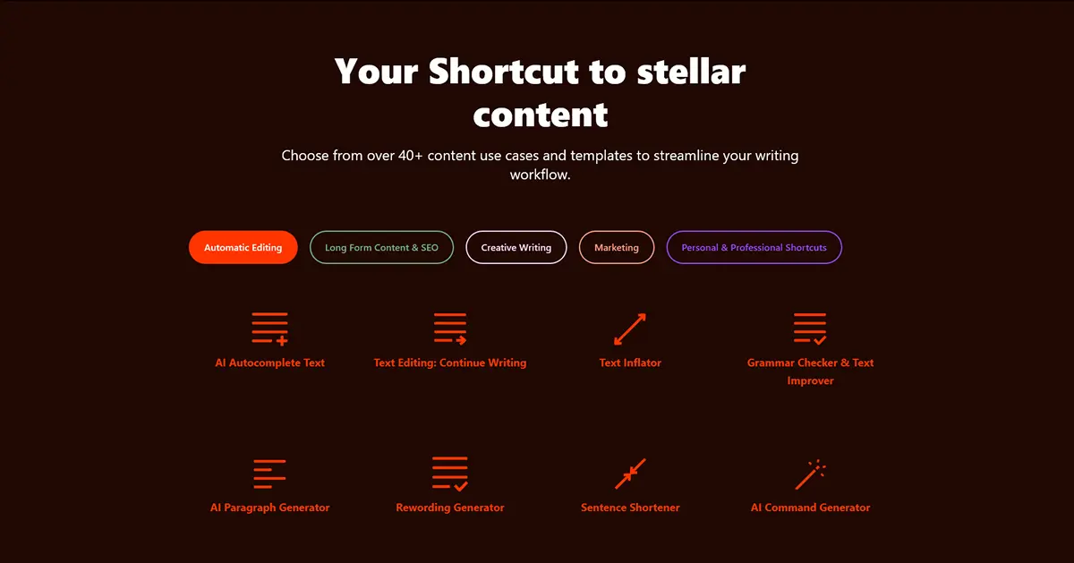 Rytr AI writer homepage showing the content editor interface with use cases and tone selection