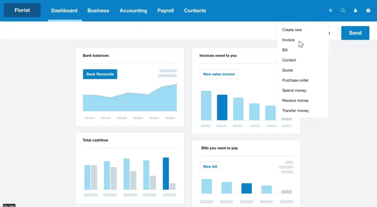 Xero online invoice editor showing customizable template with Pay Now button and payment options